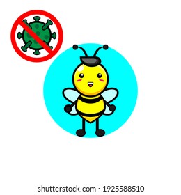 cute honey bee Anti-corona virus illustration design