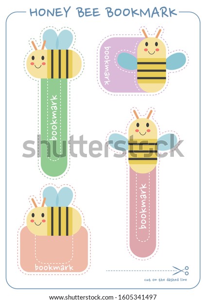 かわいい蜂のしおりは 紙の印刷に使います 蜂蜜のしおりのカートーンベクター画像 手作りのしおり紙工芸 のベクター画像素材 ロイヤリティフリー