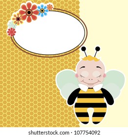 cute honey bee card. vector illustration