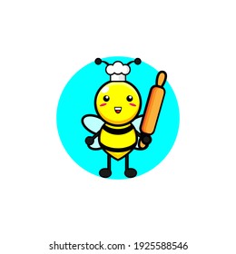 Cute honey bee carrying rolling pin illustration design
