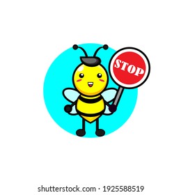 Abeja de miel corta que lleva un diseño de ilustración de stop