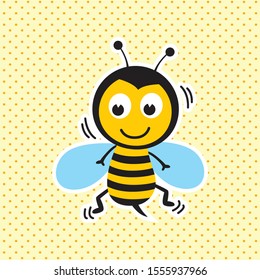 cute honey bee cartoon with circles background