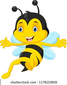 Cute honey bee cartoon flying