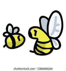 Cute honey bee cartoon vector illustration motif set. Hand drawn garden pollinator insects blog icons. Insect graphics. Creepy crawlie web buttons.