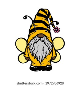  Cute Honey Bee Character with beard and wings for summer porch, season festival invitation, honey jar label. Funny doodle art, sweet and natural food