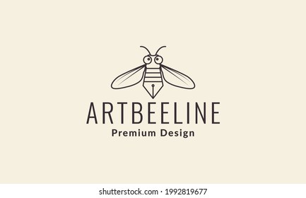 cute honey bee with creative pencil logo vector icon illustration design