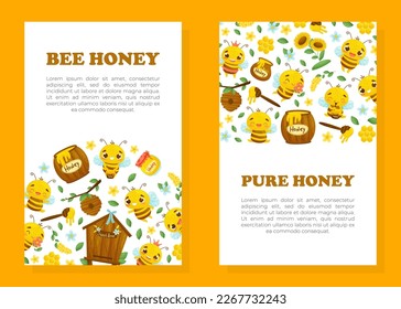 Cute Honey Bee Design with Busy Insect and Natural Sweet Food Vector Template