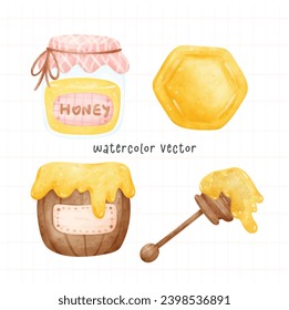 Cute Honey from bee elements watercolor cartoon hand painted illustration vector.