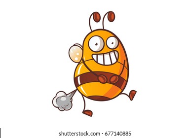 Cute Honey Bee Farting. Vector Illustration. Isolated on white background.