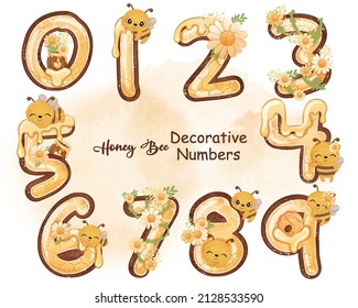 Cute Honey Bee and Flowers Decorative Numbers