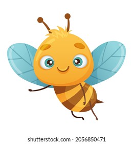 Cute honey bee flying insect cartoon vector illustration on white background