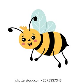 Cute honey bee flying in search of honey. Vector illustration