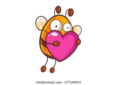 Cute Honey Bee with a heart in hands. Vector Illustration. Isolated on white background.