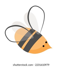 Cute honey bee icon. Cartoon happy flying bee for beekeeping design. Insect character. Vector isolated on white