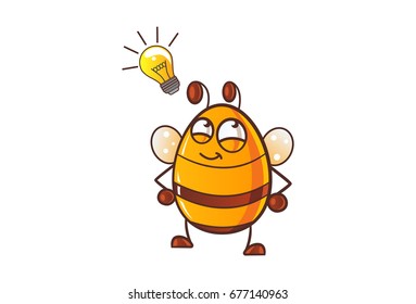 Cute Honey Bee with an idea. Vector Illustration. Isolated on white background.