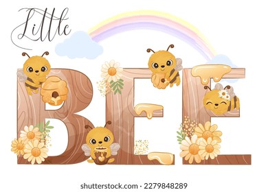 Cute honey bee illustration with alphabets