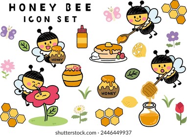 Cute honey bee illustration icon set