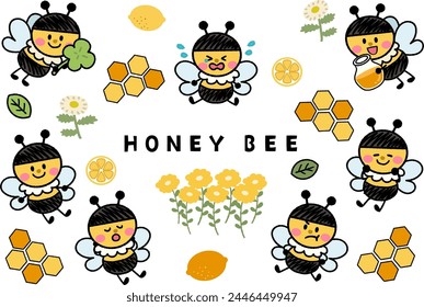 Conjunto de iconos de ilustración de abeja dulce