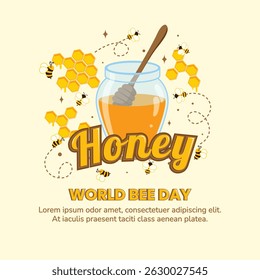 Cute Honey Bee Illustration for World Bee Day and Organic Honey Promotion