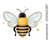 Cute honey bee isolated on a white background. Cartoon bee with colorful wings. Vector illustration.	