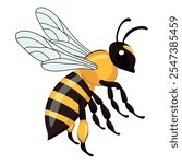 Cute honey bee isolated on a white background. Cartoon bee with colorful wings. Vector illustration.	