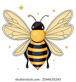 Cute honey bee isolated on a white background. Cartoon bee with colorful wings. Vector illustration.	