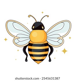 Cute honey bee isolated on a white background. Cartoon bee with colorful wings. Vector illustration.	