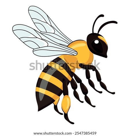 Cute honey bee isolated on a white background. Cartoon bee with colorful wings. Vector illustration.	