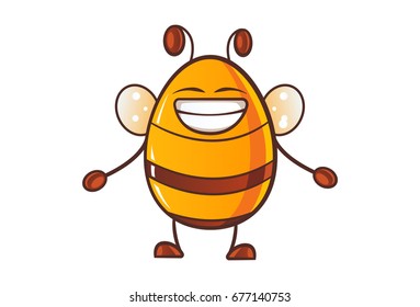 Cute Honey Bee Laughing. Vector Illustration. Isolated on white background.