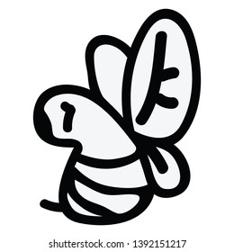 Cute honey bee lineart cartoon vector illustration motif set. Hand drawn garden pollinator insects blog icons. Insect monochrome graphics. Creepy crawlie web buttons.