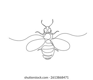 Cute honey bee outline drawing illustration. one continuous line drawing of honeybee.