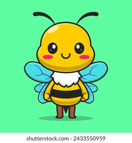 Ilustración linda del icono del vector de la historieta de la abeja. Icono de la naturaleza animal Concepto Vector Premium aislado. Estilo plano de dibujos animados