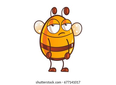 Cute Honey Bee Tired. Vector Illustration. Isolated on white background.