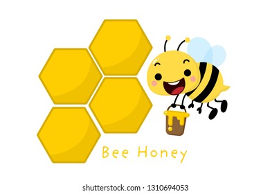 Cute honey bee vector. Animal cartoon character set. Packaging label of organic healthy food.