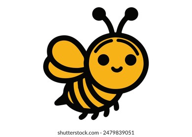 Cute honey Bee vector art style with white background and a little smile 