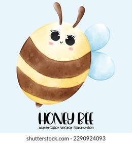 Cute honey bee vector illustration, watercolor bee, cute bee