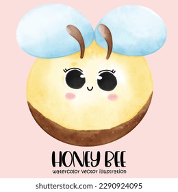 Cute honey bee vector illustration, watercolor bee, cute bee