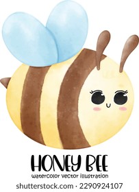 Cute honey bee vector illustration, watercolor bee, cute bee