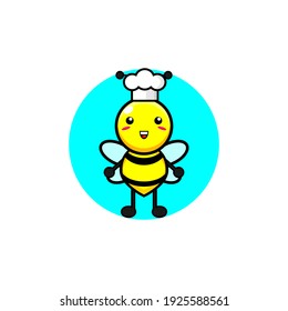 Cute honey bee wearing chef hat illustration design