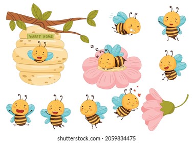 Se organizan actividades para las abejas con miel. Ilustración vectorial de la apicultura y la apicultura