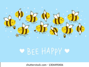 Cute honey bees border for Your kawaii design