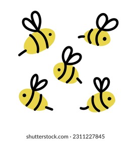 Cute honey bees set. Simple flat vector illustration.