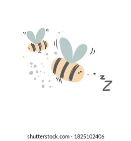 Cute honey bees vector illustration in cartoon style. Bumblebee clipart.