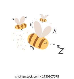 Cute honey bees vector illustration in cartoon style. Cartoon character poster.