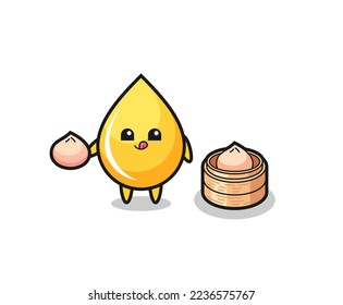 cute honey drop character eating steamed buns , cute style design for t shirt, sticker, logo element