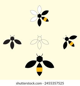 Imagen de Vector de fondo de abeja voladora de miel linda. Ilustración de stock. Diseño simple encantador de una Ilustración vectorial de abeja amarilla y negra.