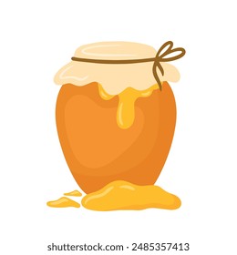 Cute honey jar with honey bee dripping drawing doodle icon cartoon vector illustration isolated on transparent background