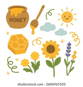 Cute Honey and Nature Elements Clipart Set