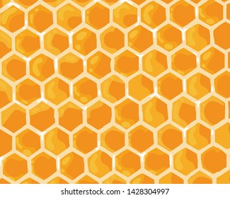 Cute honey sweet background. Honeycomb banner. Vector cartoon flat illustration. 