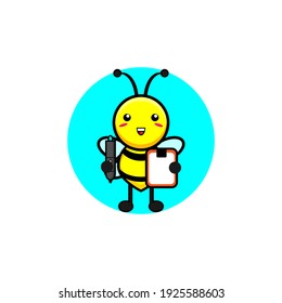 Cute honeybee carrying notes illustration design